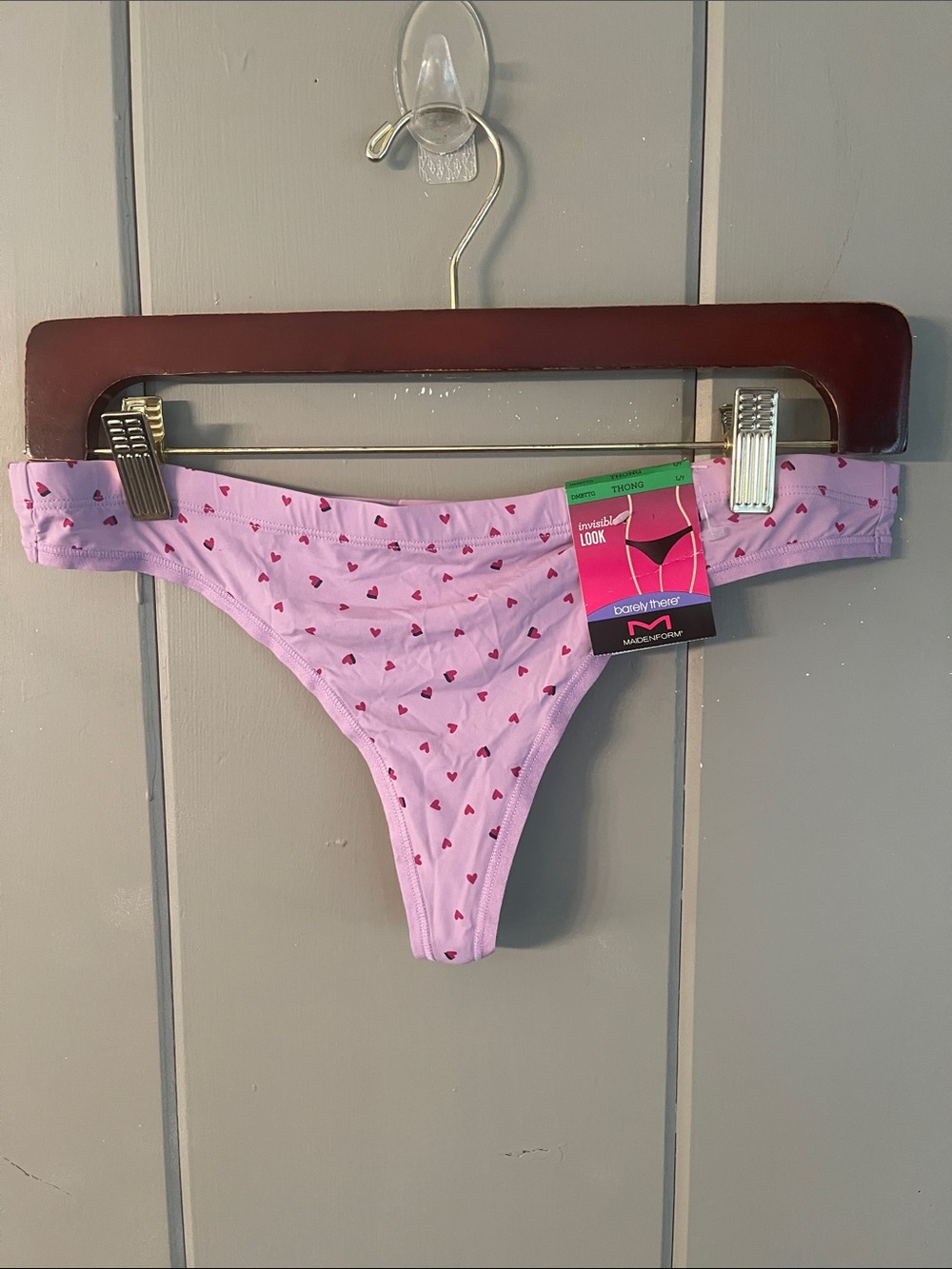 NWT Maidenform Thong Panty Purple Red Hearts Large Festival Fem Sissy Whimsical